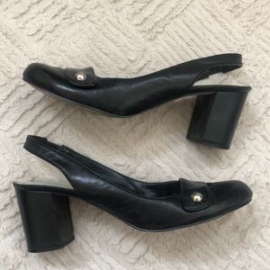 Nine West black leather slingback heels